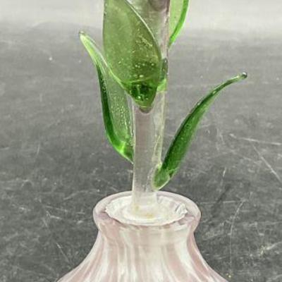 Art Glass Perfume Bottle W/ Floral Stopper
