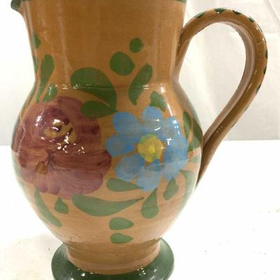 Hand Painted Ceramic Pitcher W Floral Detail
