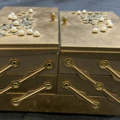 GOLD TONE Vntg Multi Tier Folding Jewelry Box
