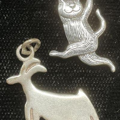 Lot 2 Signed Sterling Silver Cat & Ram Pendants
