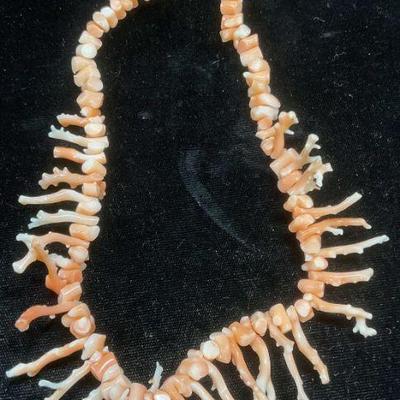 Vintage Pink Coral Branch Beaded Necklace
