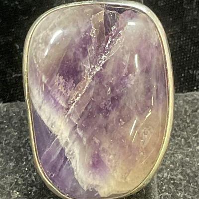 Vintage Silver Tone Amethyst Cabochon Ring
