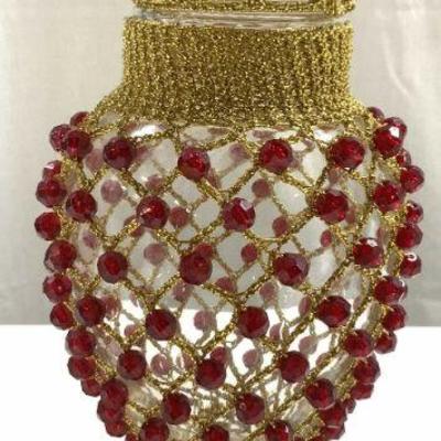 Vintage Beaded Glass Apothecary Jar W Lid

