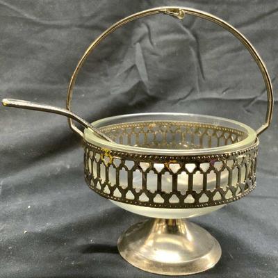 Vtg Silver Plate & Glass Jam Dish W Spoon ITALY
