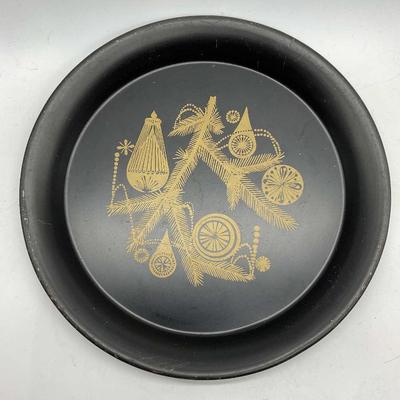 Vintage Black Metal Toleware Circular Tray
