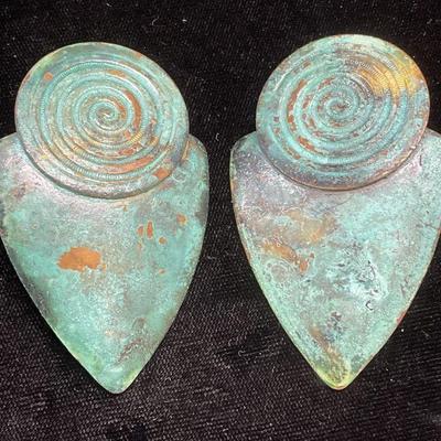 Vintage Geometric Verdigris Patina Earrings
