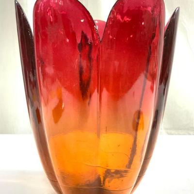 Scalloped Art Glass Red To Orange Gradient

