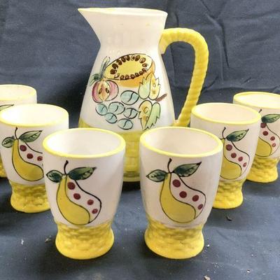 NASCO Set 7 Hand Painted Ceramic Pitcher & Cups

