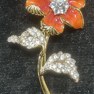 Nolan Miller Gold Tn Enamel Crystal Flower Brooch
