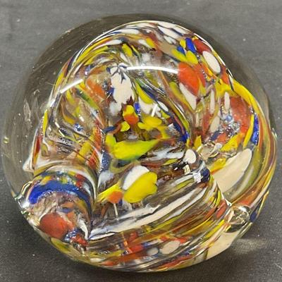 Hand Blown Multicolor Art Glass Paperweight
