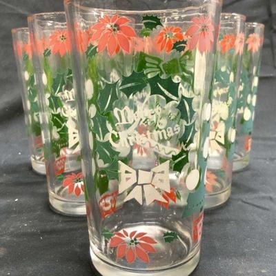 HAZEL ATLAS 6 Vtg Holiday Christmas Glasses
