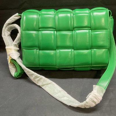 Green Faux Leather Woven Handbag NWOT
