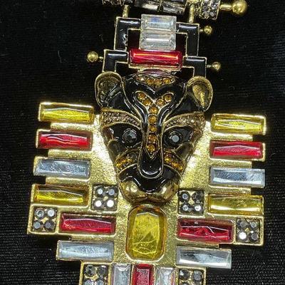 Gold Tn Crystal Leopard Brooch, 3.5 In L
