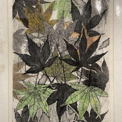 Signed Hyde Falling Leaves Hand Colored Etching

