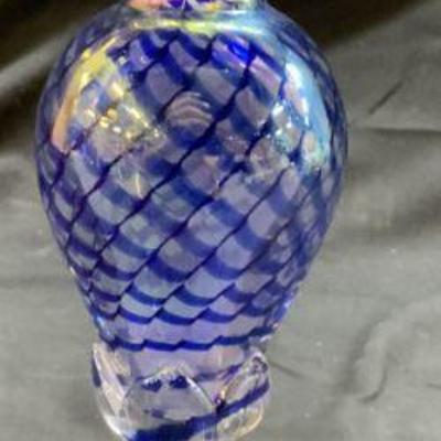 ROYAL LTD Blue Perf Bottle Hummingbird Art Gls

