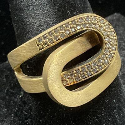 Gold Tone Interlocking Band Crystal Ring
