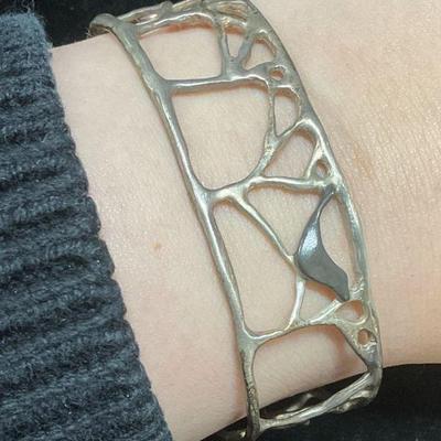 Sterling Silver Bird & Trees Cuff Bracelet
