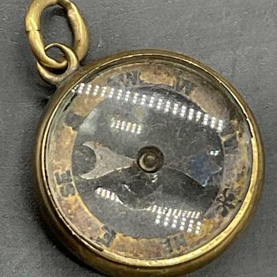 Vintage Glass & Metal Compass Pendant
