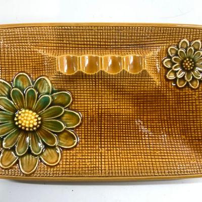 Vintage Ceramic Ashtray W Floral Detail
