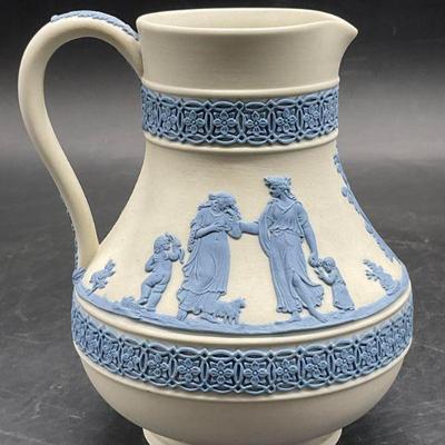 WEDGWOOD ENGLAND Blue & White Jasperware Pitcher

