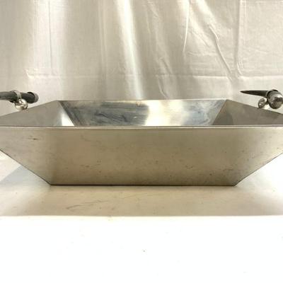 Silver Toned Metal Centerpiece Bowl W Horn Handles
