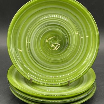 Set 4 Green Swirled Art Glass Plates
