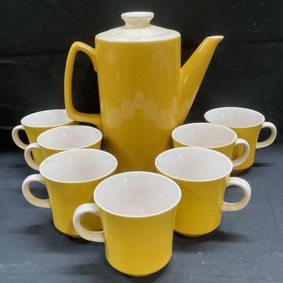 Lot 8 MCM J Roberts Cera Stone Cups, Coffee Pot

