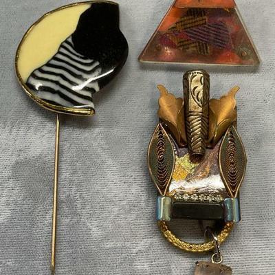 Lot 3 Vintage Handmade Jewelry, Brooch, Pin +
