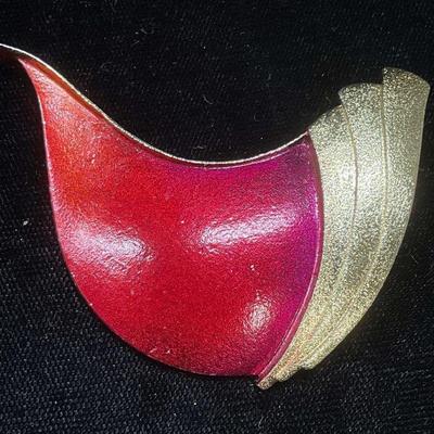 KW Sterling Silver Red Modernist Brooch
