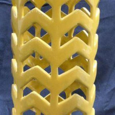 Pierced Cylindrical Ceramic Vase Vessel Yellow
