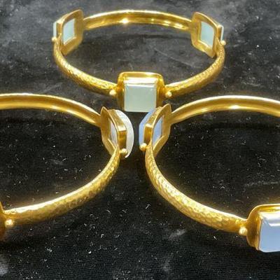 Set 3 Gold Tone Glass Stone Bangle Bracelets
