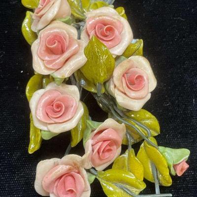 Vintage Handmade Rose Flower Brooch 3.5In L
