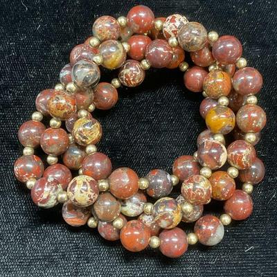 Gold Tone Red Semiprecious Beaded Necklace
