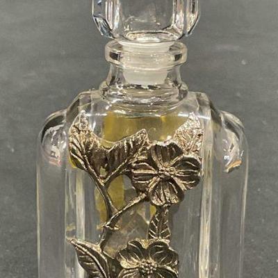 Crystal Silver Tone Floral Perfume Bottle, France
