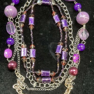 Lot 2 Purple Crystal Beaded Necklaces
