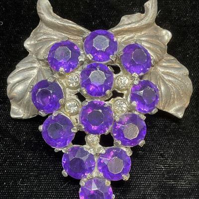 Roth Pewter Purple Crystal Grape Brooch, 3 In

