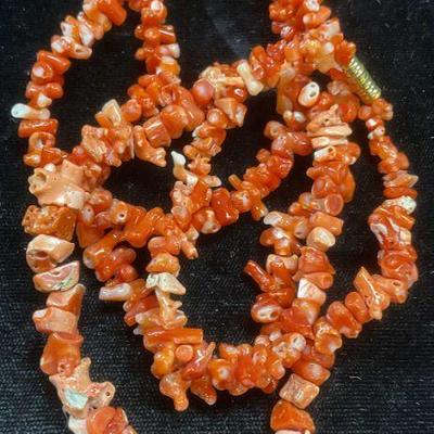 Lot 2 Vintage Red Coral Chip Beaded Necklaces

