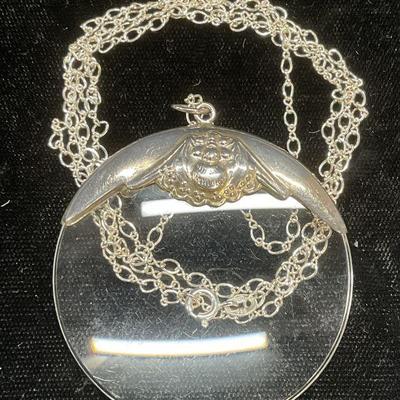 Signed Sterling Silver Magnifying Glass Necklace
