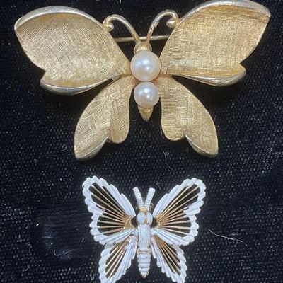 Lot 2 Monet & Capri Gold Tone Butterfly Brooches
