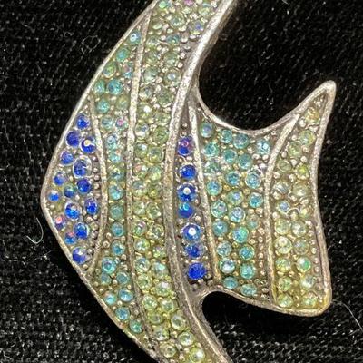 Silver Tone Crystal Angelfish Brooch

