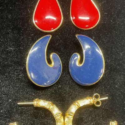 Lot 3 Gold Tone Enamel & Hoop Earrings
