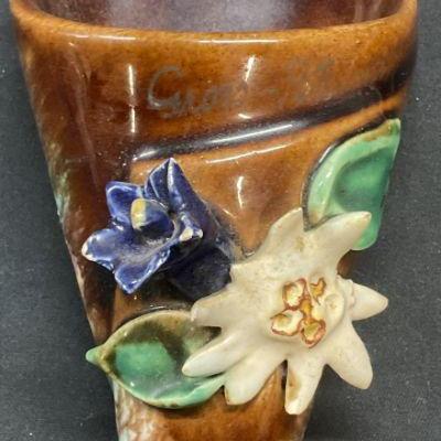 Vtg Ceramic Flower Wall Pocket Planter, Austria

