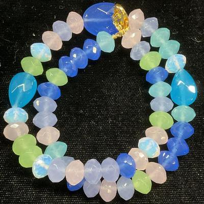 Vintage Blue Multicolor Crystal Beaded Necklace
