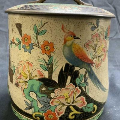 Vintage Asian Floral Detailed Tin W Lid
