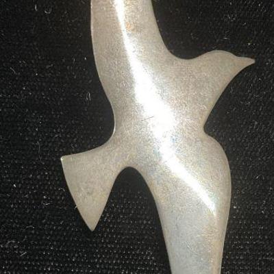Signed Sterling Silver Bird Brooch Pendant
