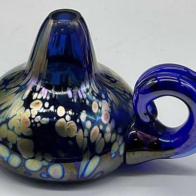 1988 FISKE Artist Signed Art Glass Finger Oil Lamp
