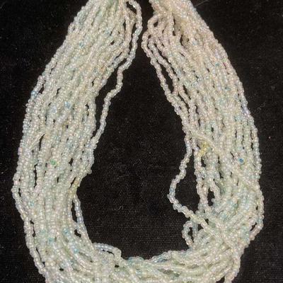 Vintage Blue Seed Bead Multi Strand Necklace
