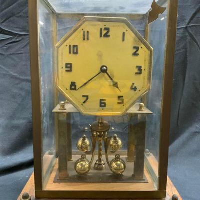 J LINK & CO Vntg Gilt Metal & Wood Mantel Clock
