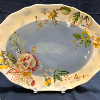 TRACY PORTER Hand Painted Floral Porc Serv Dish
