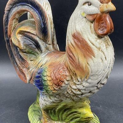 Multicolored Ceramic Rooster Figural, 12 Inch Ht
